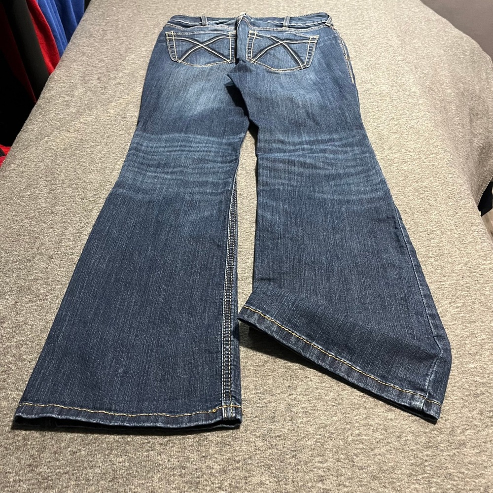 Ariat REAL Denim Womens 30S Blue Mid Rise Bootcut Jeans Medium Wash Embroidered